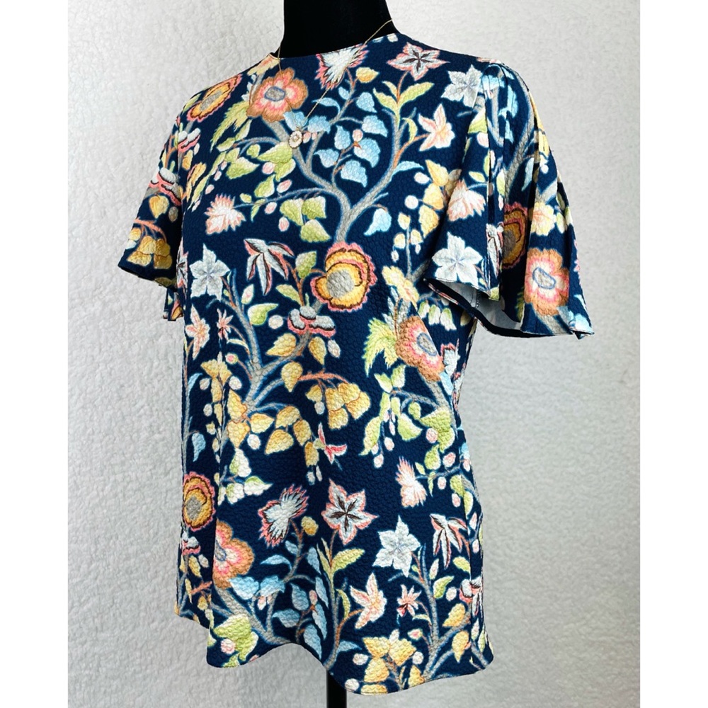 PETER PILOTTO • Blue Floral Print Short Sleeve Blouse, 4 - Picture 2 of 16